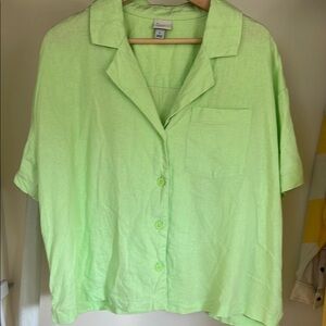 Bright Green Button-Up Women's Top